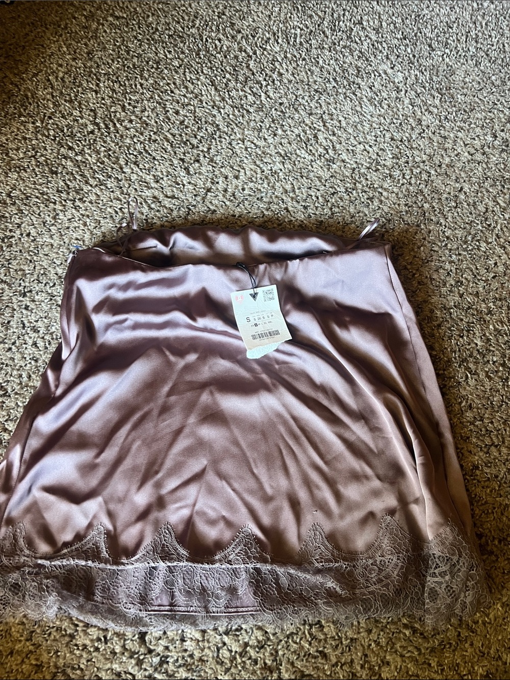 Zara Mauve Satin Lace-Trim Slip Skirt